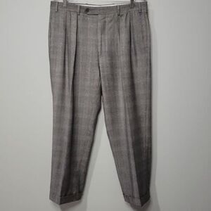 Samuelsohn Pleated Dress Pants Men Size 35 Reg Grey Glenn Plaid 100% Wool Cuffed